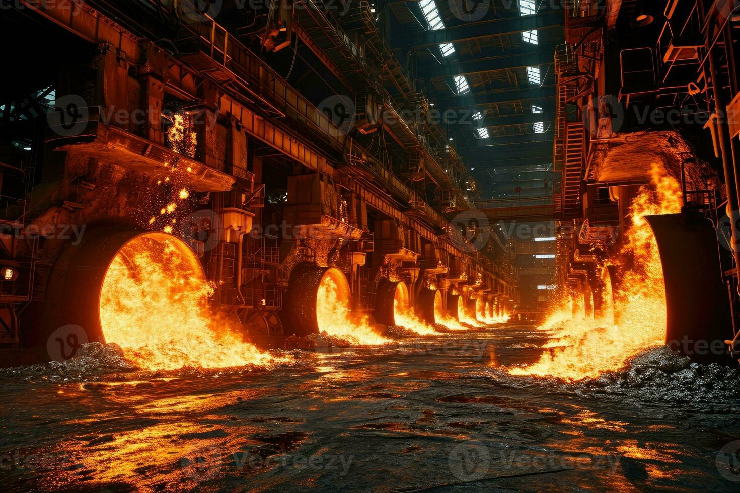 AI generated stock photo inside a steel smelting factory professional photography