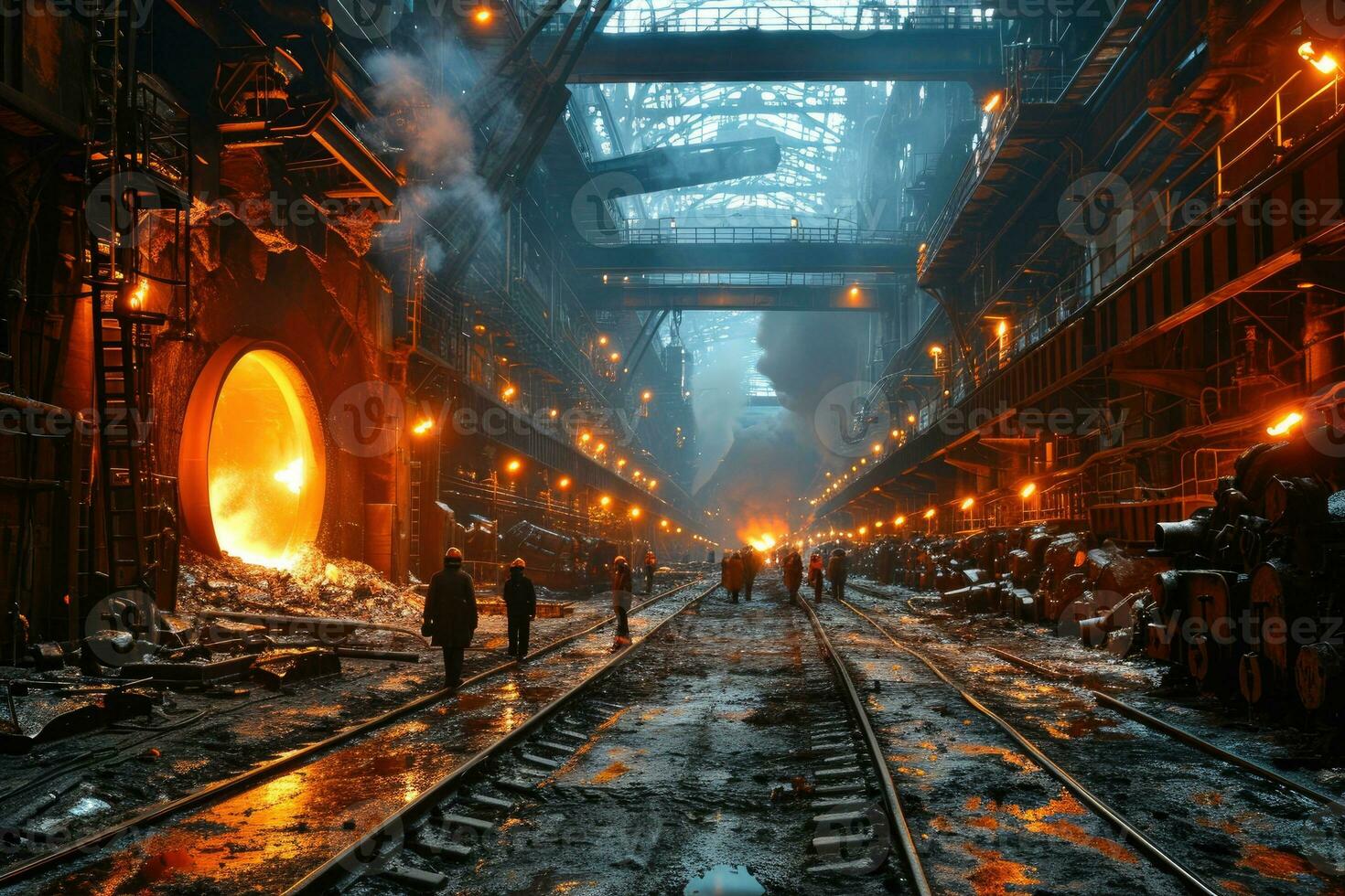 AI generated stock photo inside a steel smelting factory professional photography