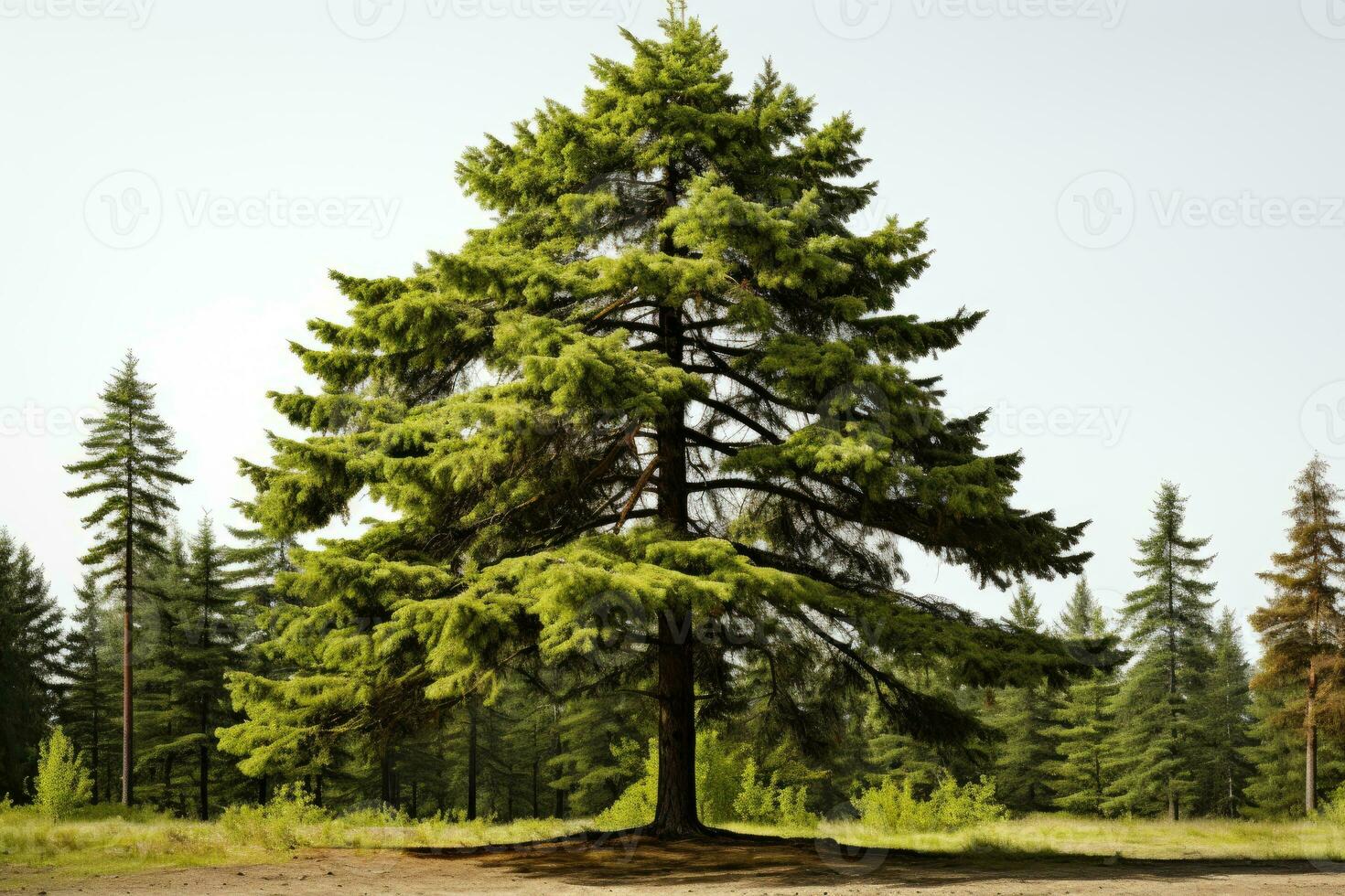 AI generated Pine trees grow big and lush professional photography photo