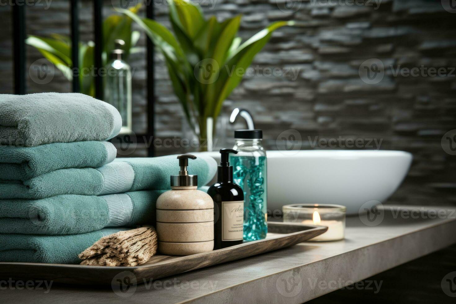 AI generated toiletries and bath accessories professional photography photo