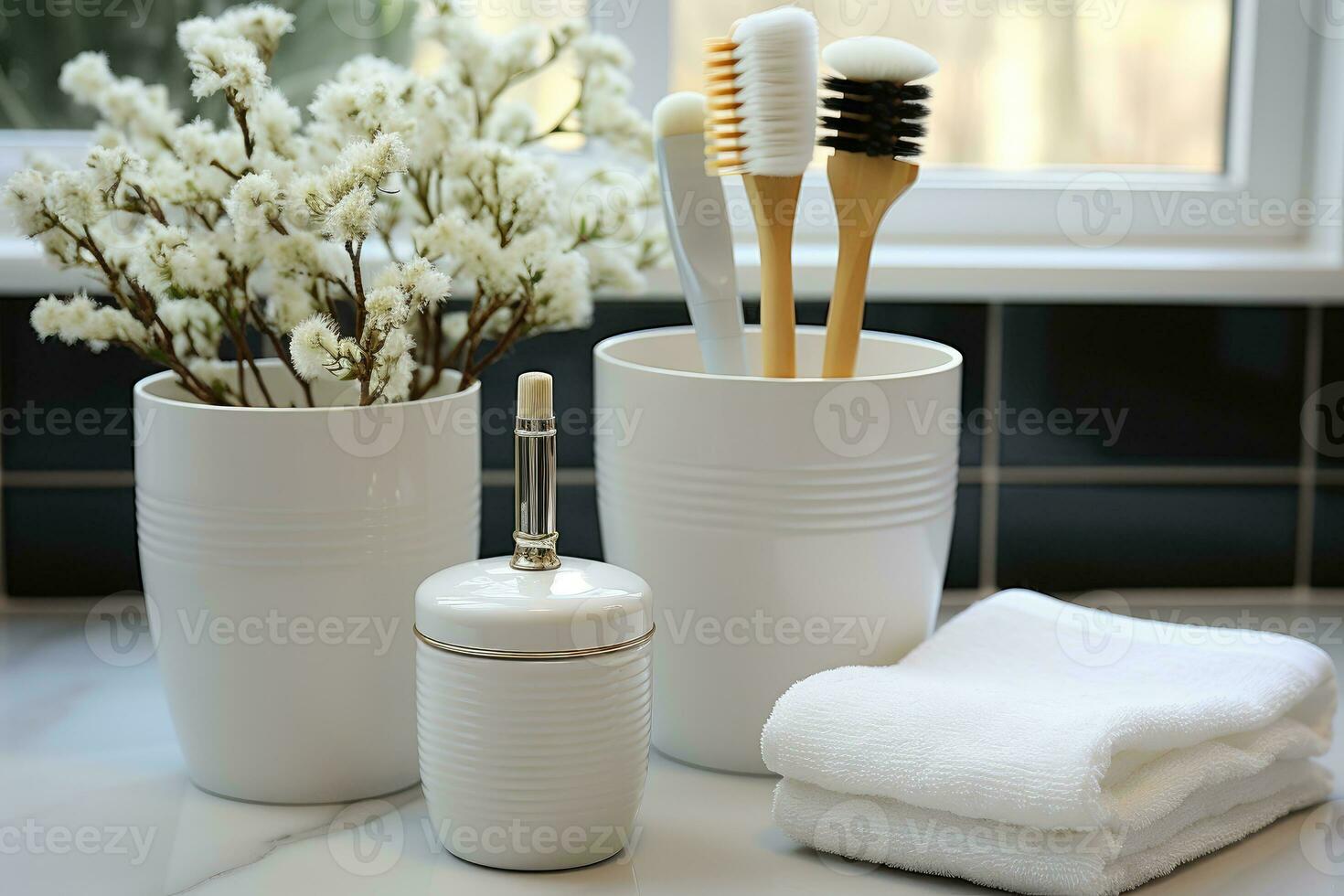 AI generated toiletries and bath accessories professional photography photo