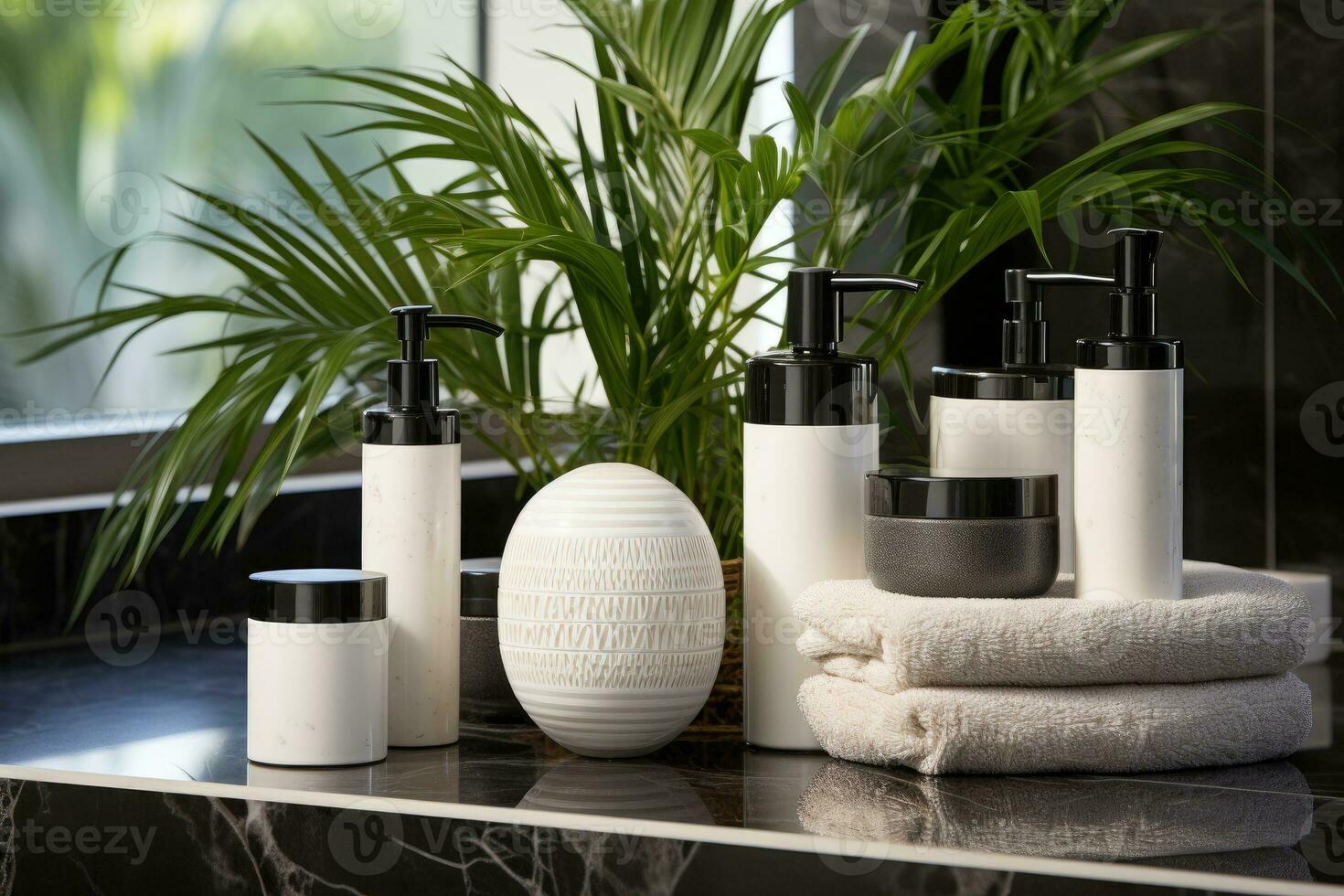 AI generated toiletries and bath accessories professional photography photo