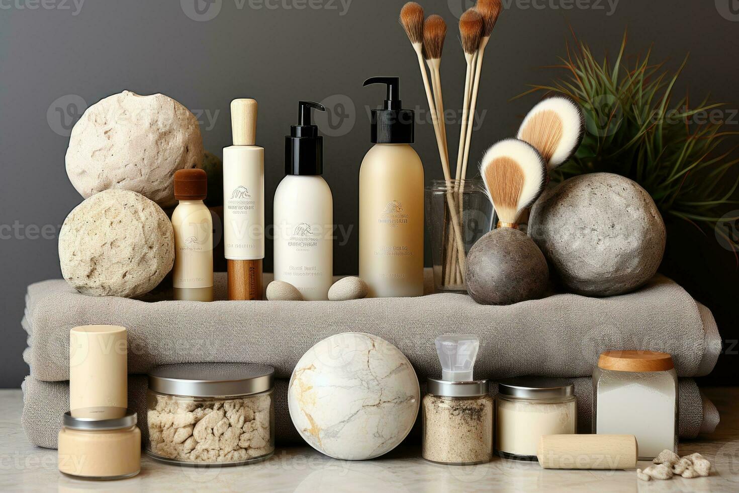 AI generated toiletries and bath accessories professional photography photo