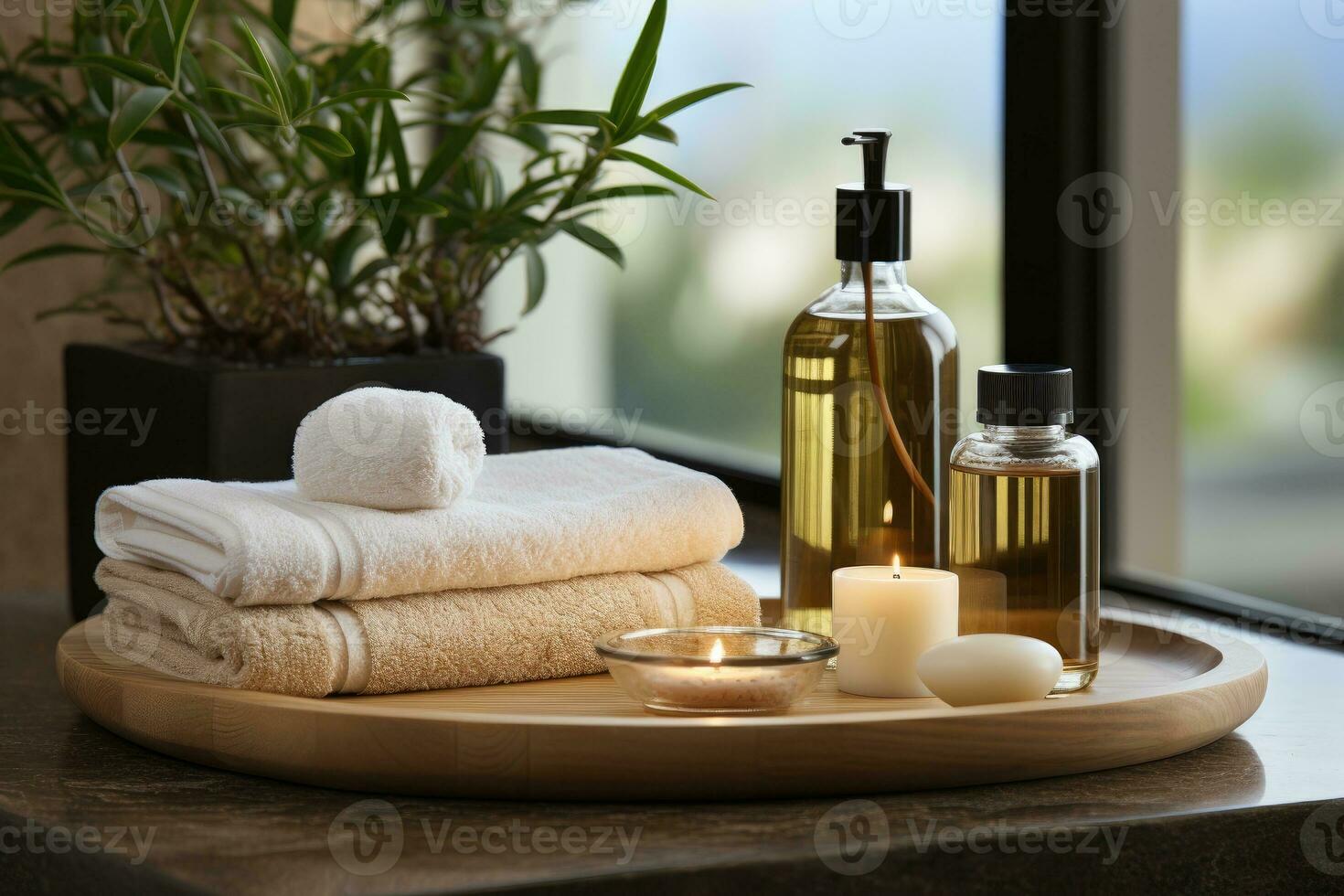 AI generated toiletries and bath accessories professional photography photo