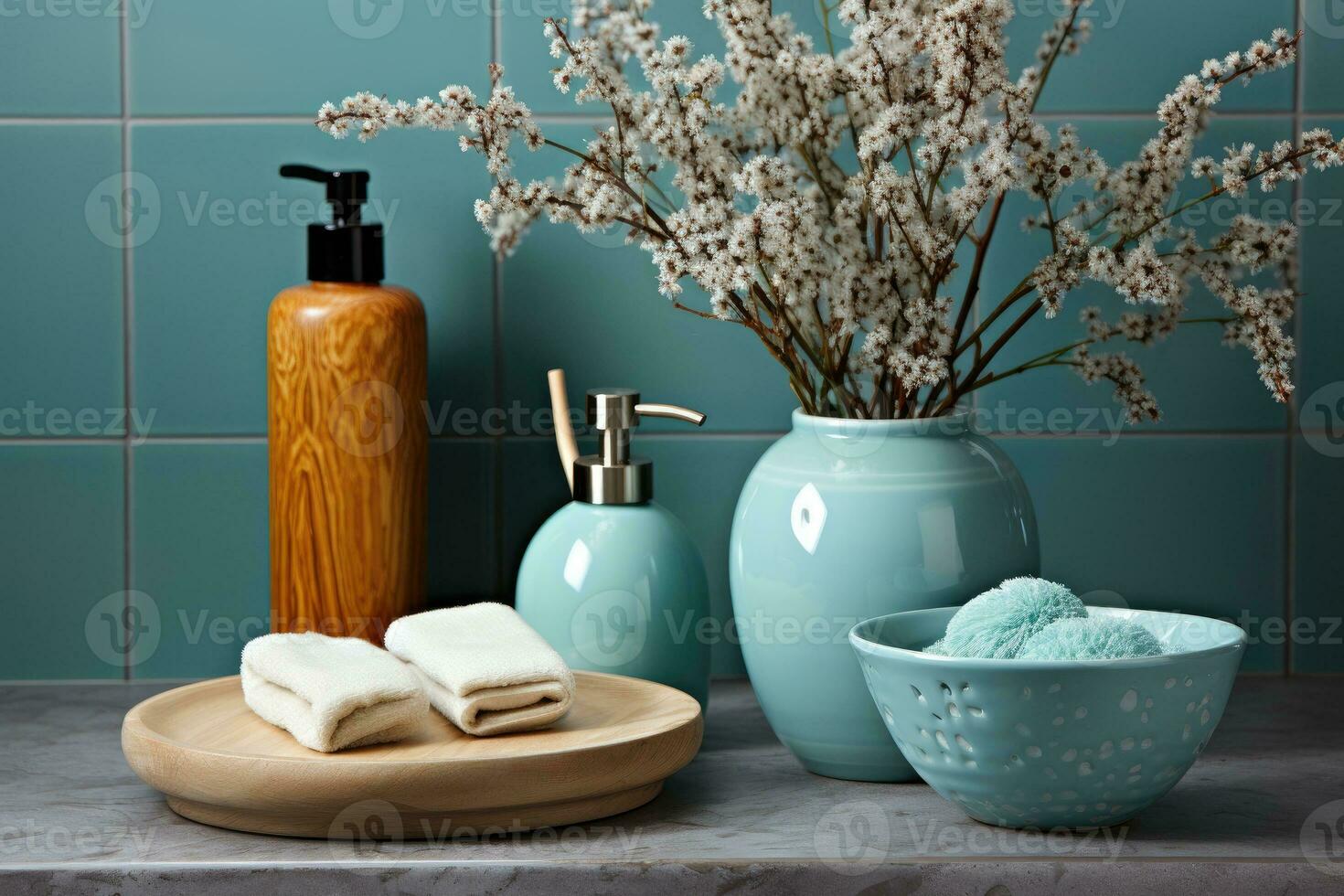 AI generated toiletries and bath accessories professional photography photo