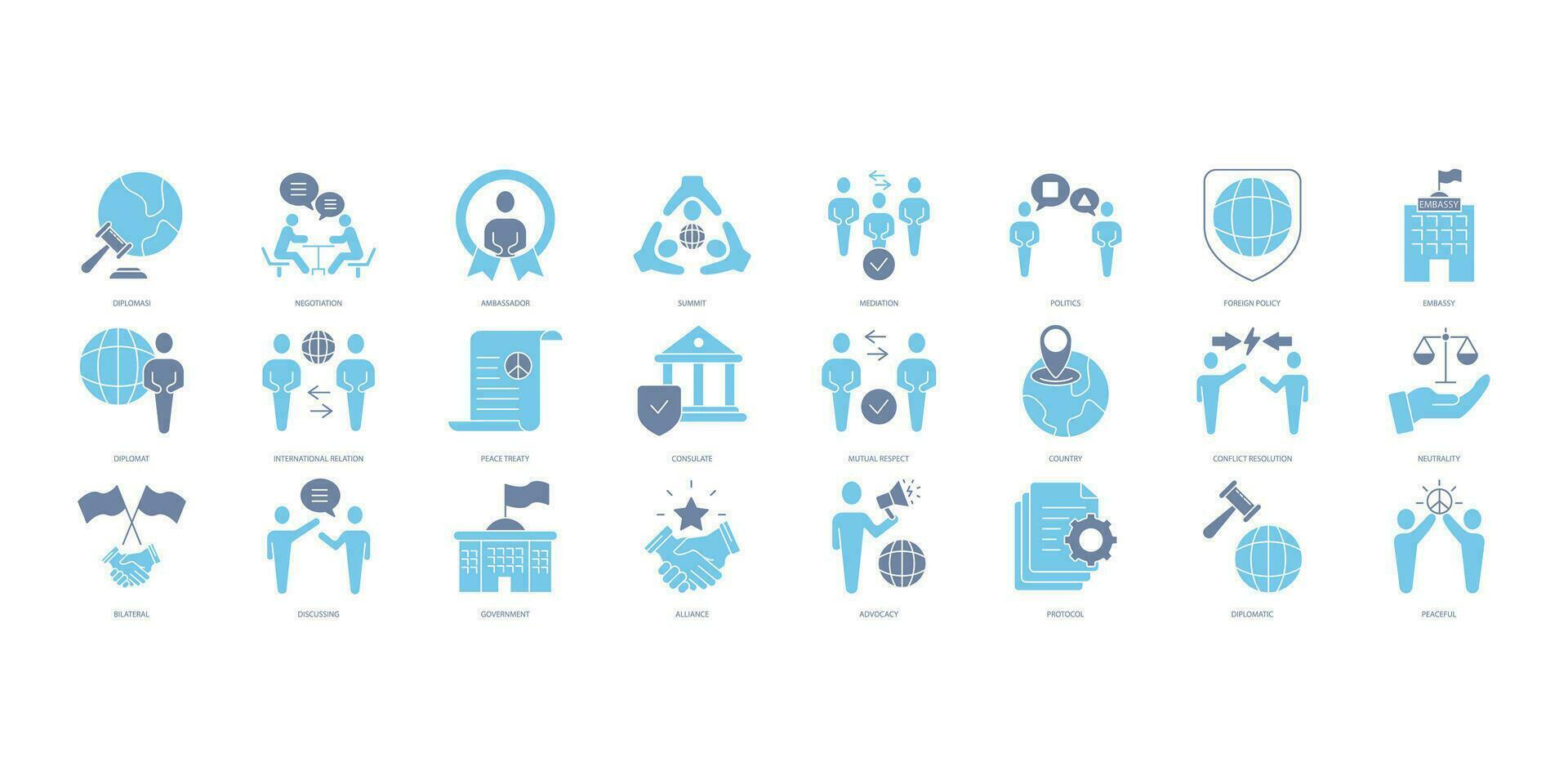 Diplomacy icons set. Set of editable stroke icons.Vector set of Diplomacy vector
