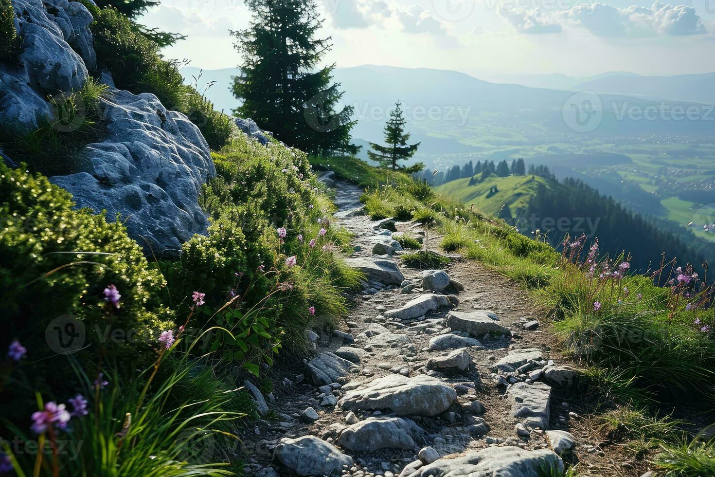 AI generated Top of the mountain hiking professional photography photo