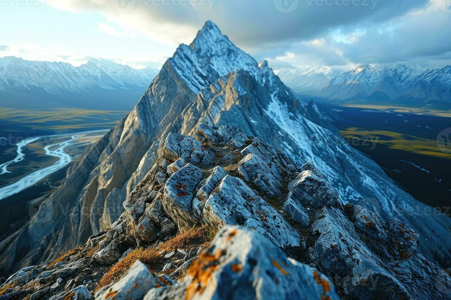 AI generated Top of the mountain hiking professional photography photo