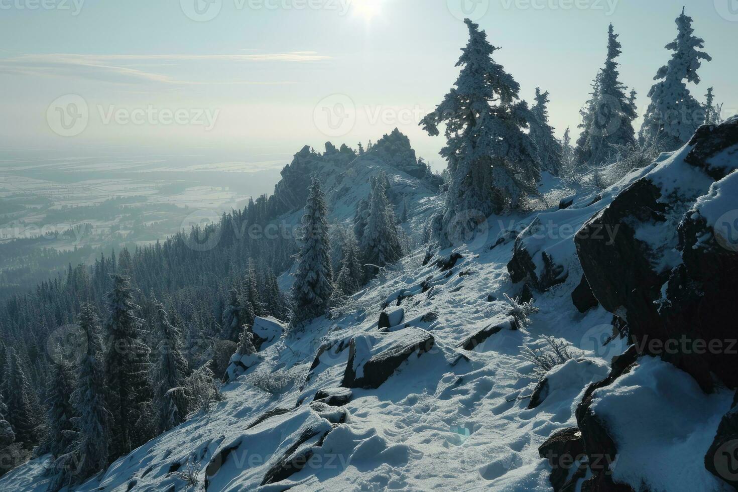 ai generado parte superior de el montaña excursionismo profesional fotografía foto