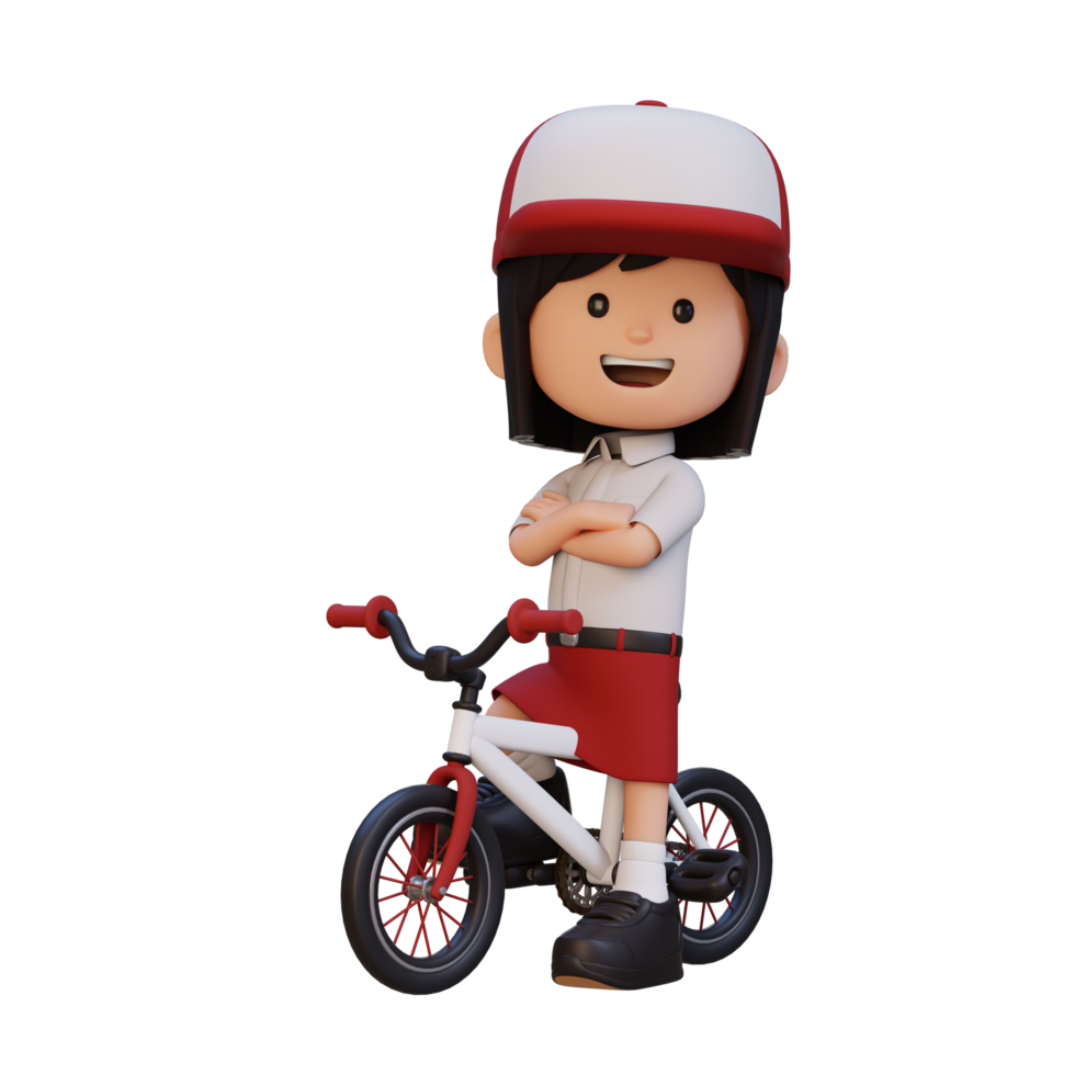 3D girl character ride bike go to school png