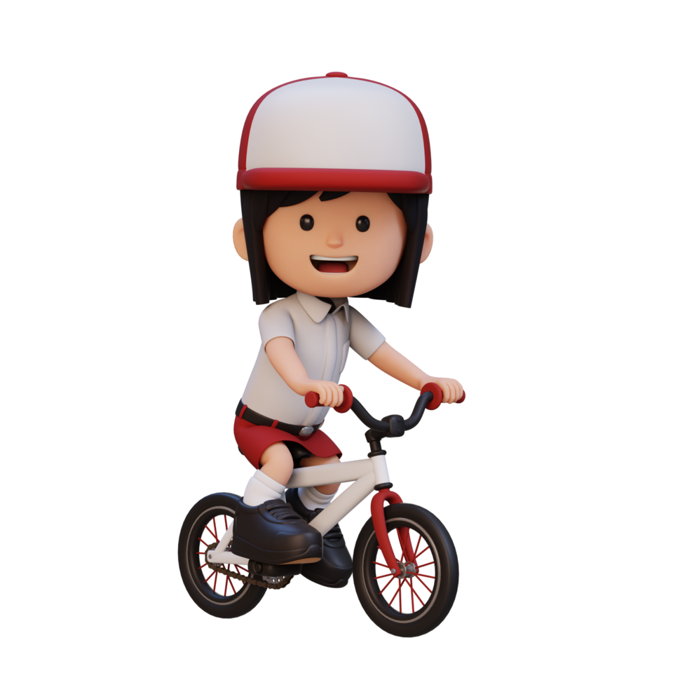 3D girl character ride bike go to school png