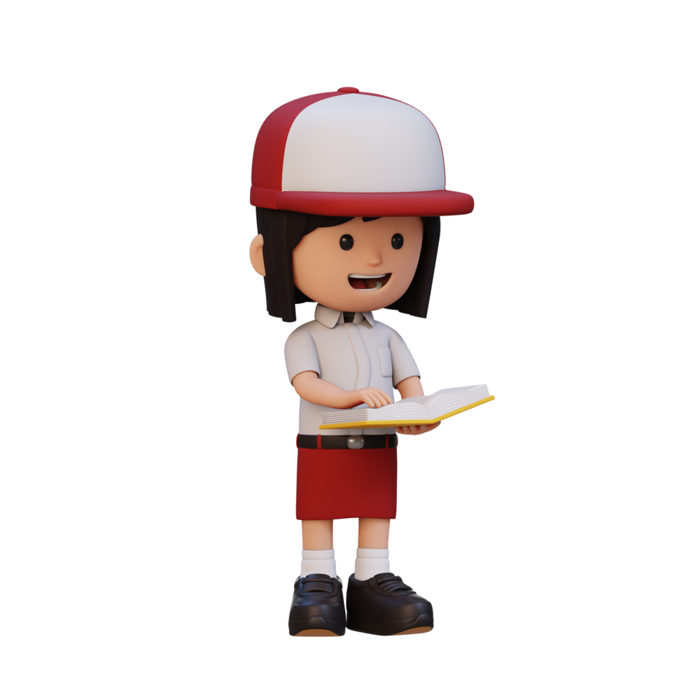 3d content fille personnage en train de lire livre png