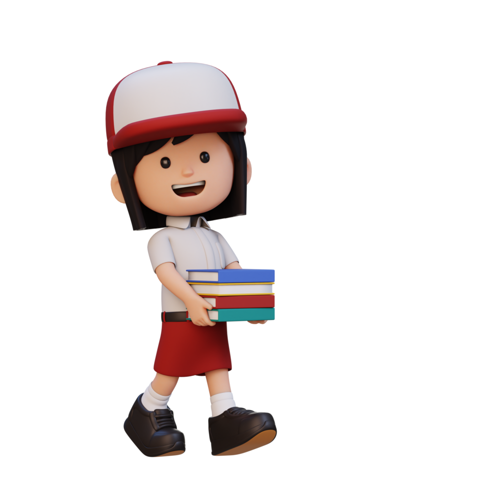3D happy girl character holding book png