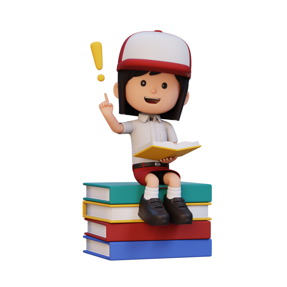 3D girl character get an idea when reading a book png