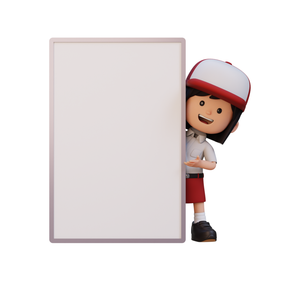 3D girl character holding a blank placard png