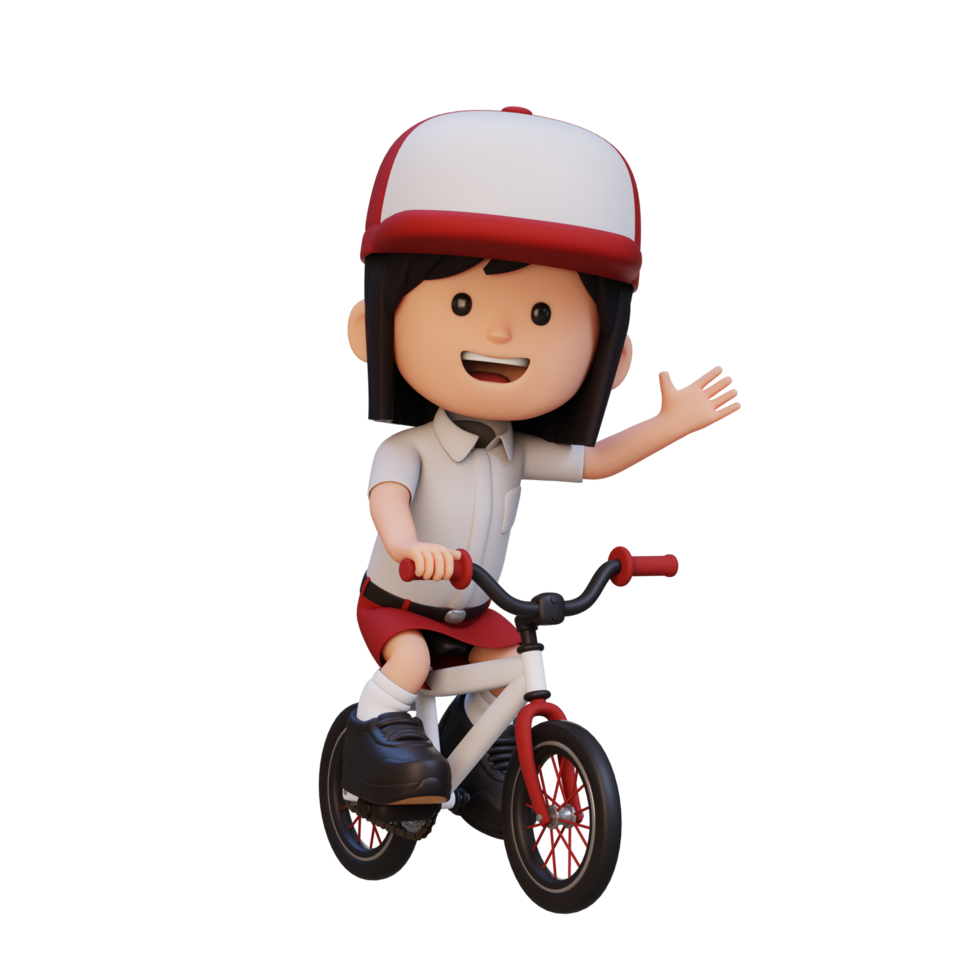 3D girl character ride bike go to school png