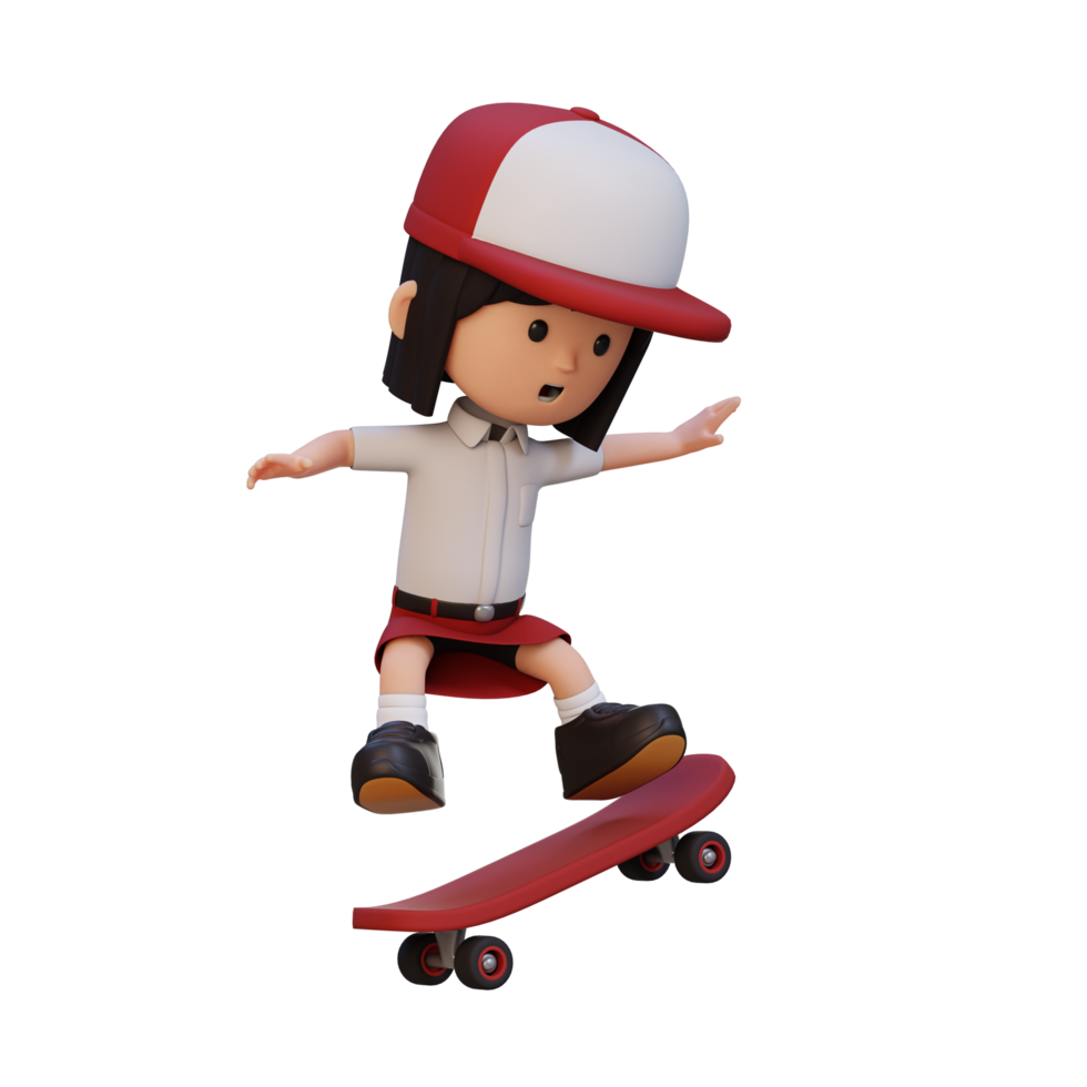 3D girl character ride skateboard png