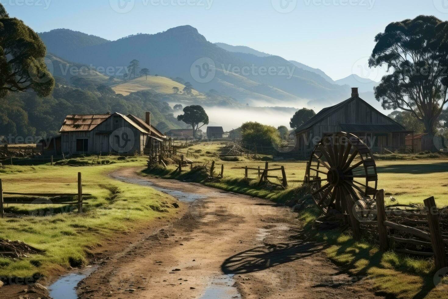 AI generated wooden house at the foot of the mountain professional photography photo