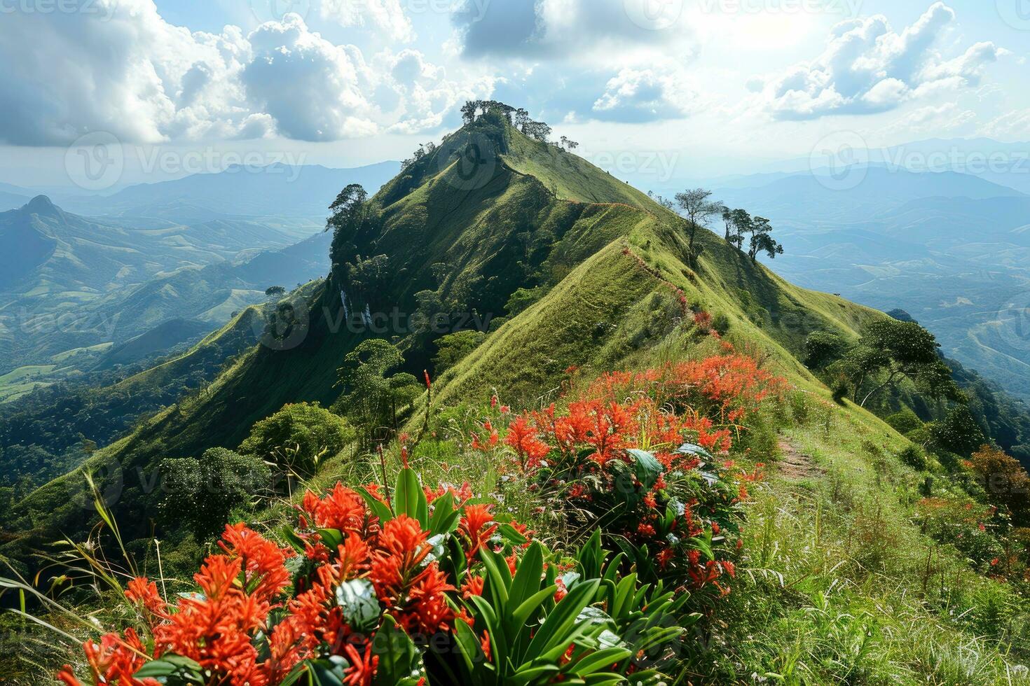 ai generado parte superior de el montaña excursionismo profesional fotografía foto