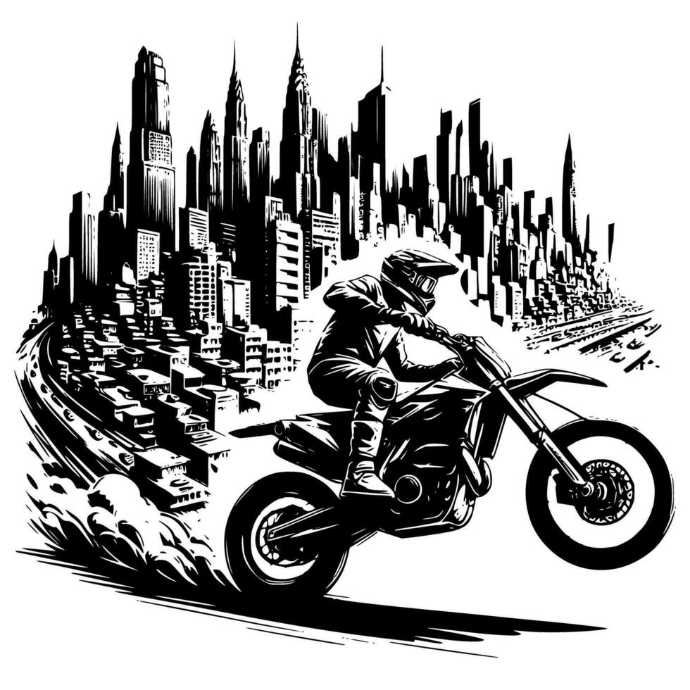 Motocross Supermoto Sport Racing vintage Illustration Art. Logo Motocross vector