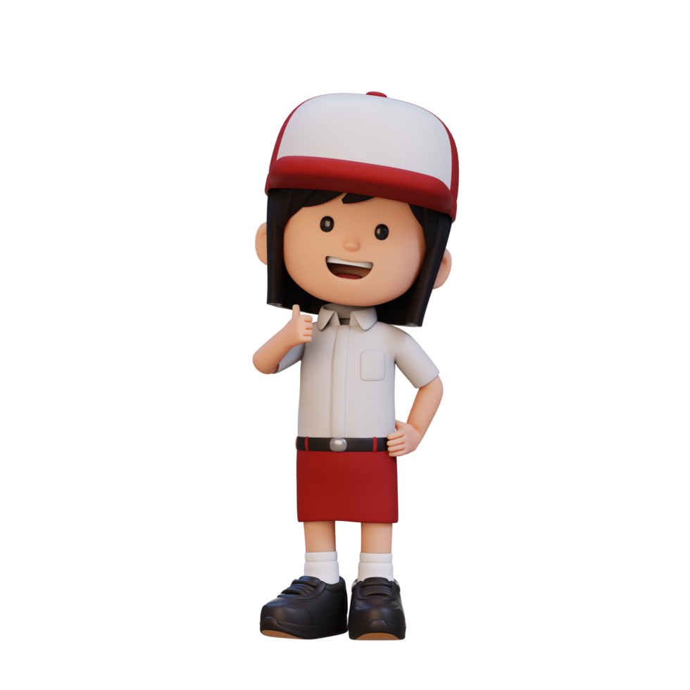 3D girl character give a thumb up with cute happy face png