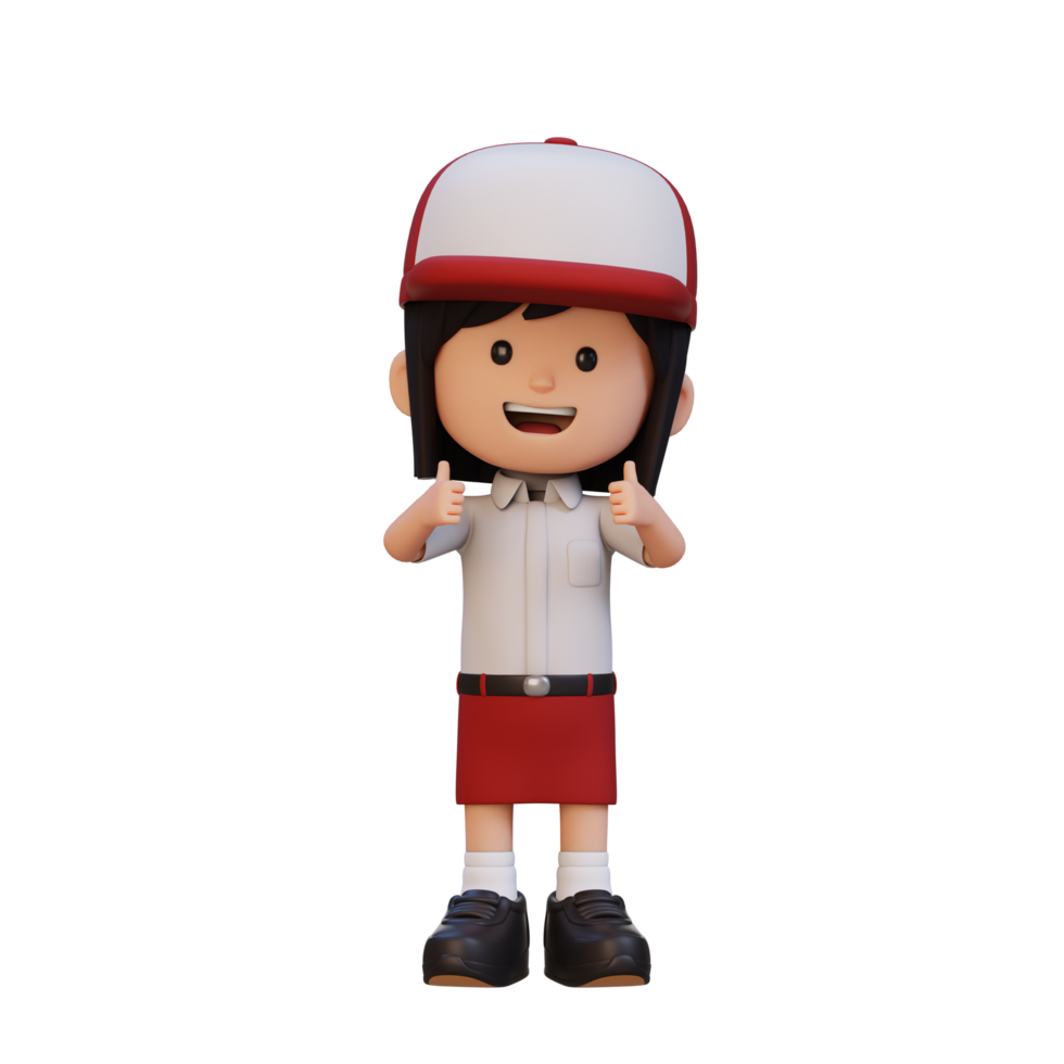 3D girl character give a thumbs up with cute happy face png