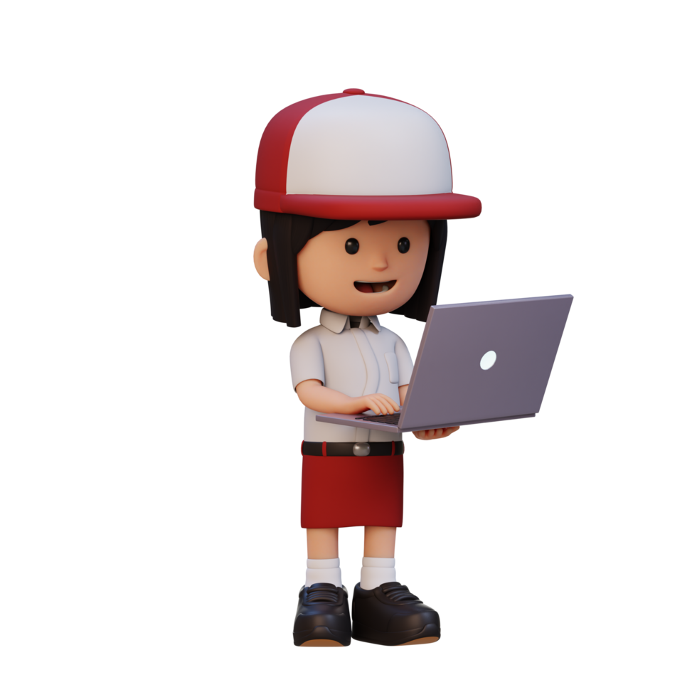 3D girl Character working on a Laptop png