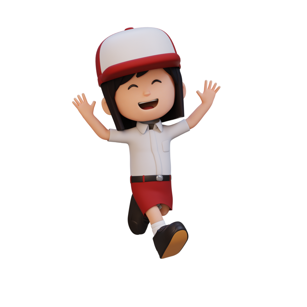 3D cute girl in jumping pose png