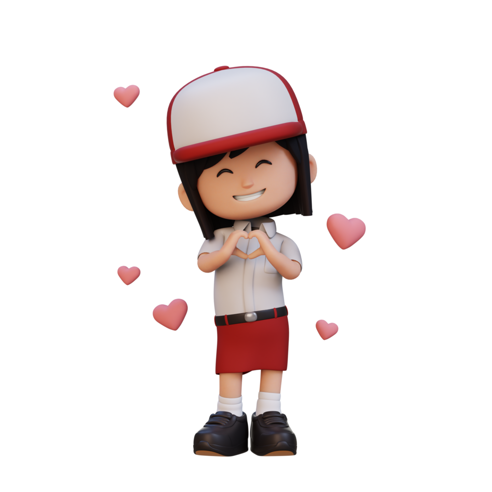 3D cute girl character in love png