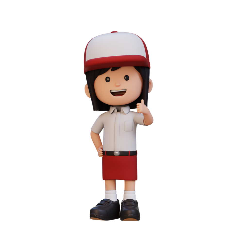 3d niña personaje dar un pulgar arriba con linda contento cara png