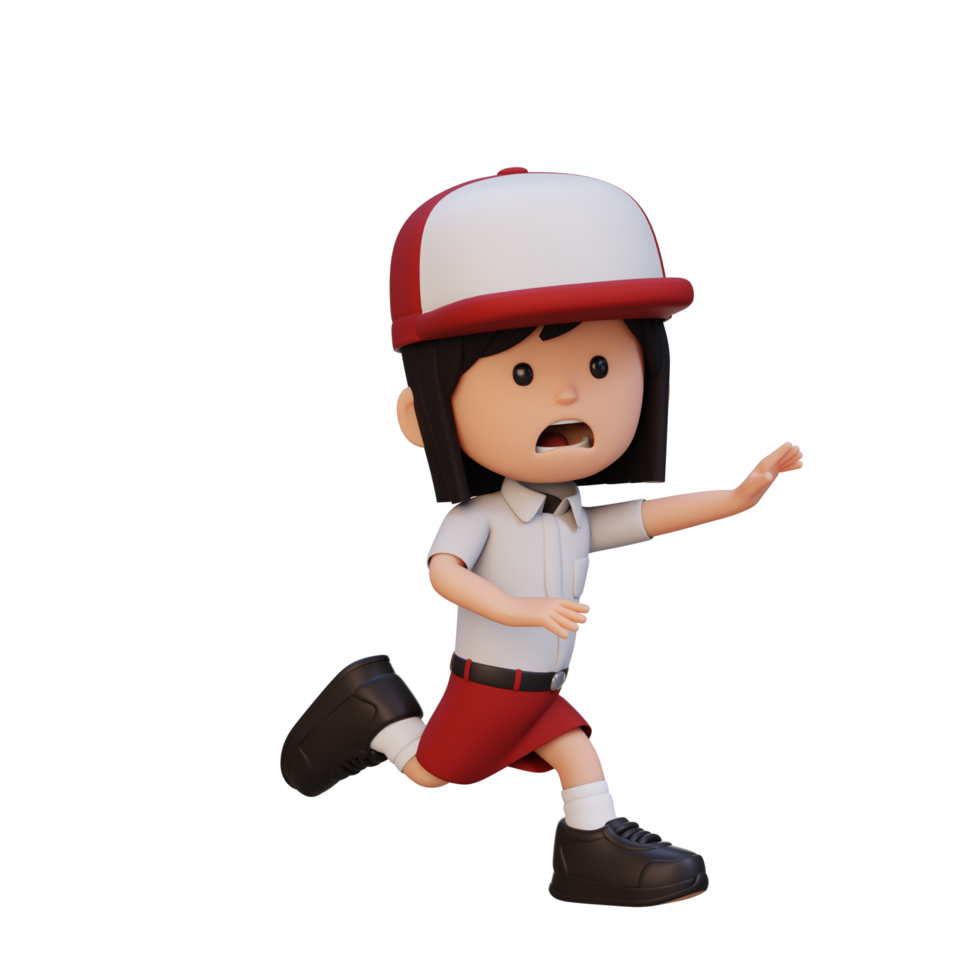 3D cute girl scary run png