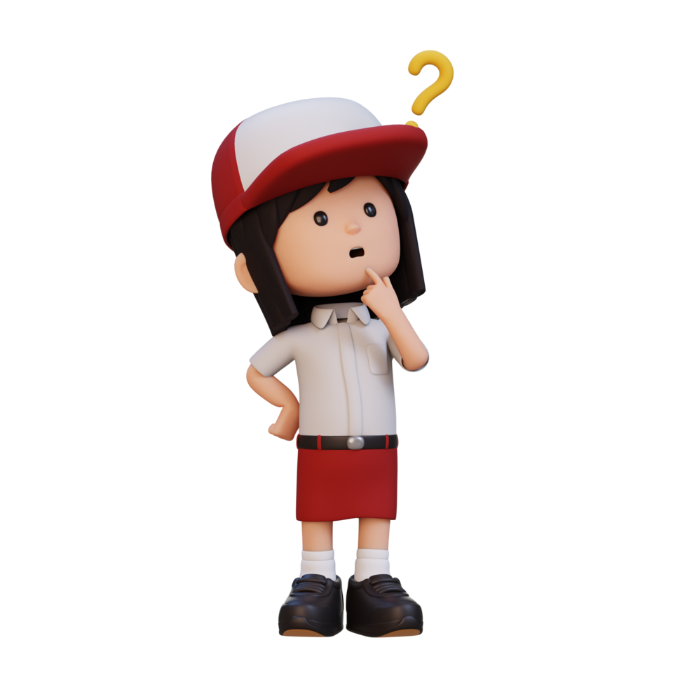 3D cute girl thinking clueless png