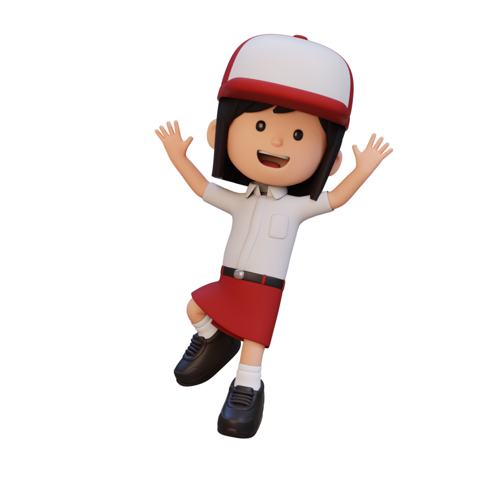 3D cute girl in jumping pose png