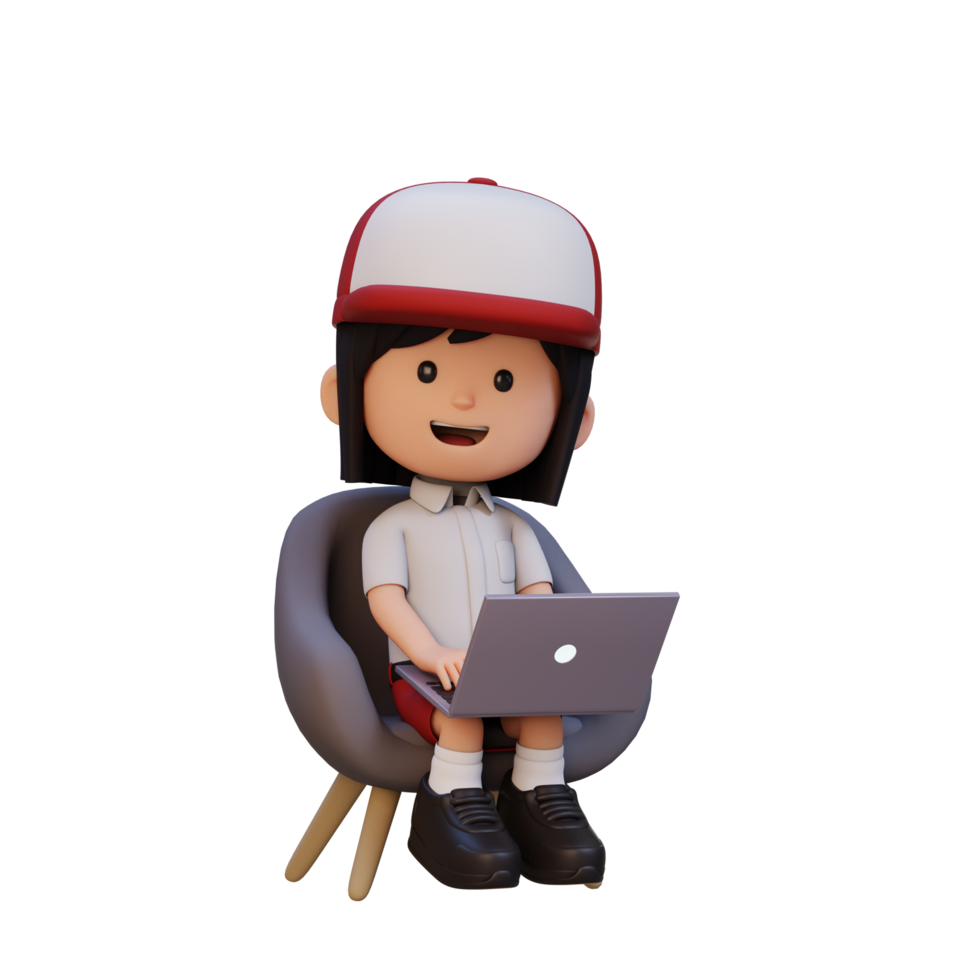 3D girl Character working on a Laptop png