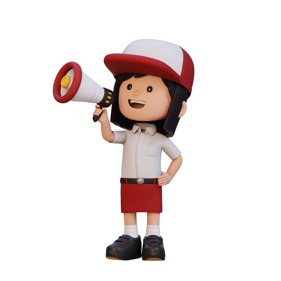 3D cute girl Character talking on Megaphone png