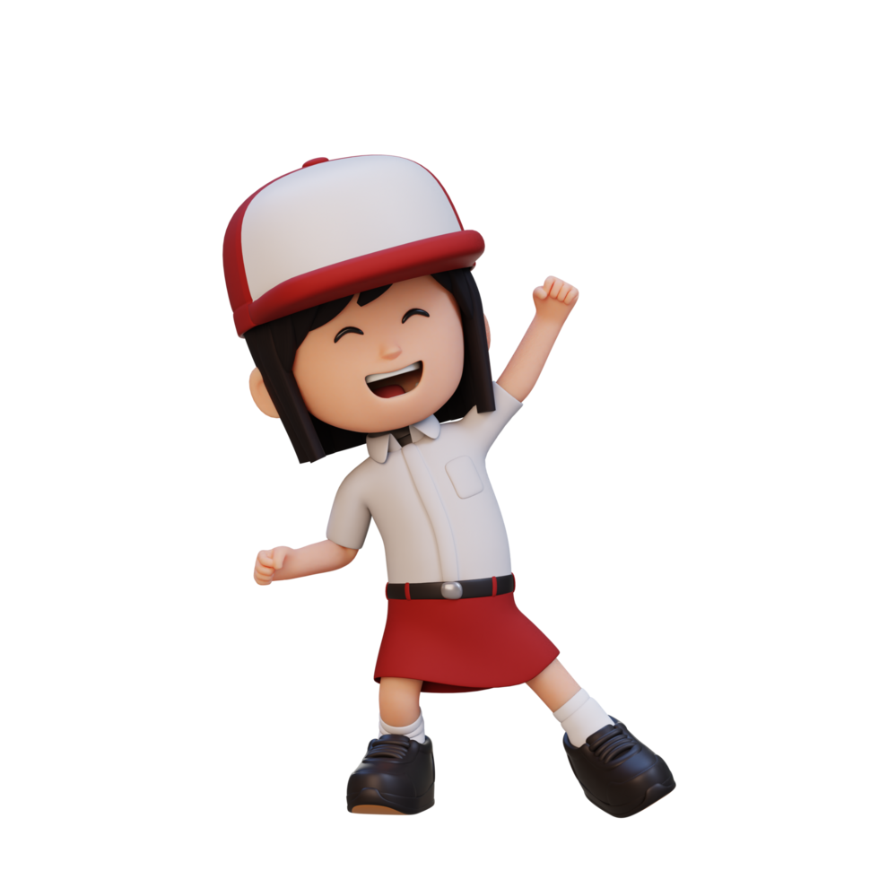 3D cute girl in happy pose png