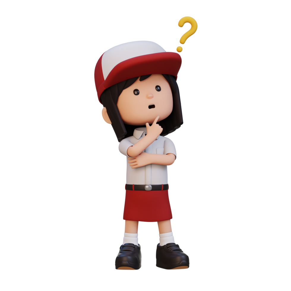3D cute girl thinking clueless png