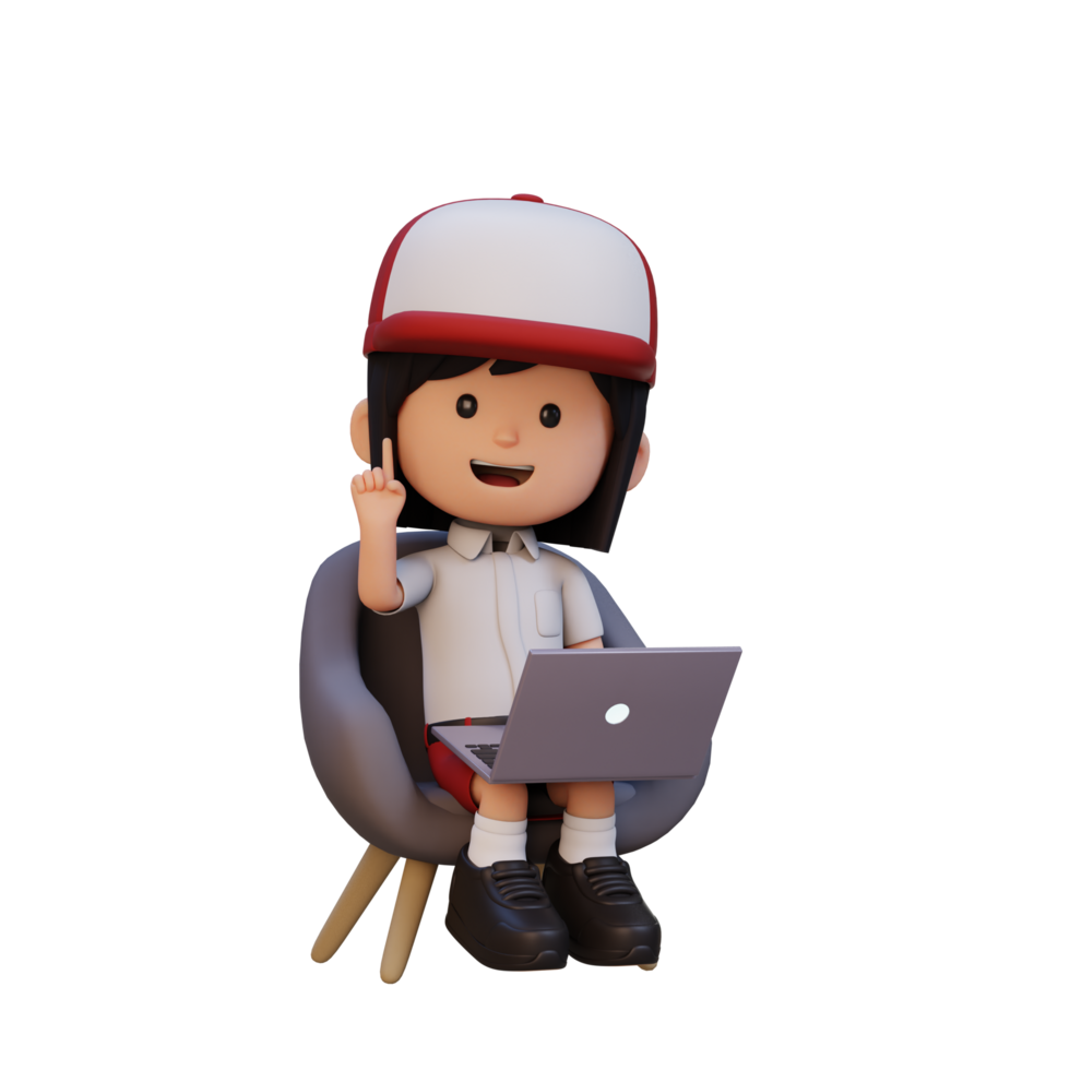 3D girl Character working on a Laptop png