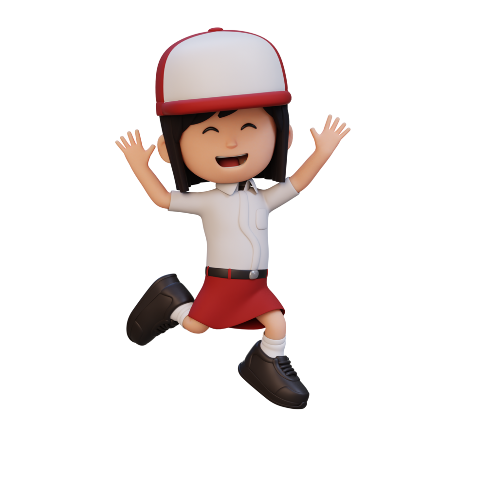 3D cute girl in jumping pose png