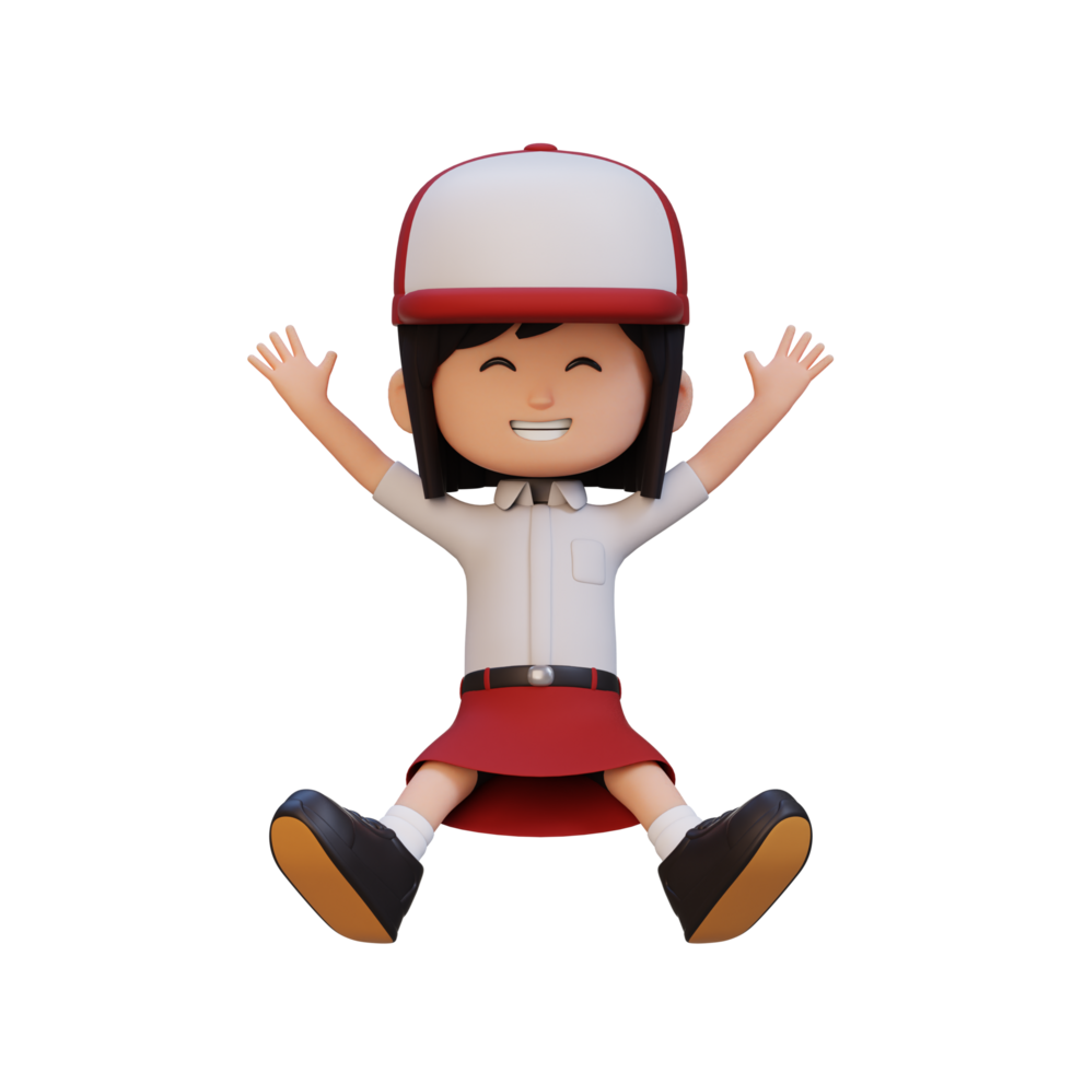 3D cute girl in jumping pose png