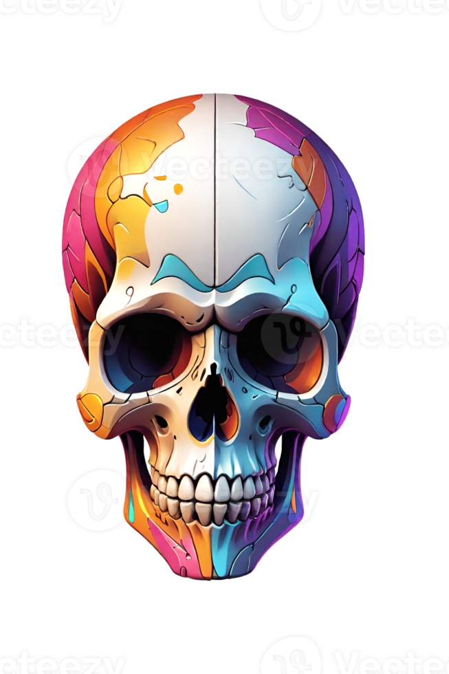 AI generated Skull with colorful paint on a transparent background png