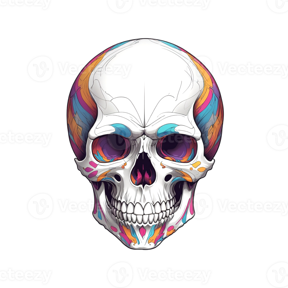 AI generated Skull with colorful paint on a transparent background png
