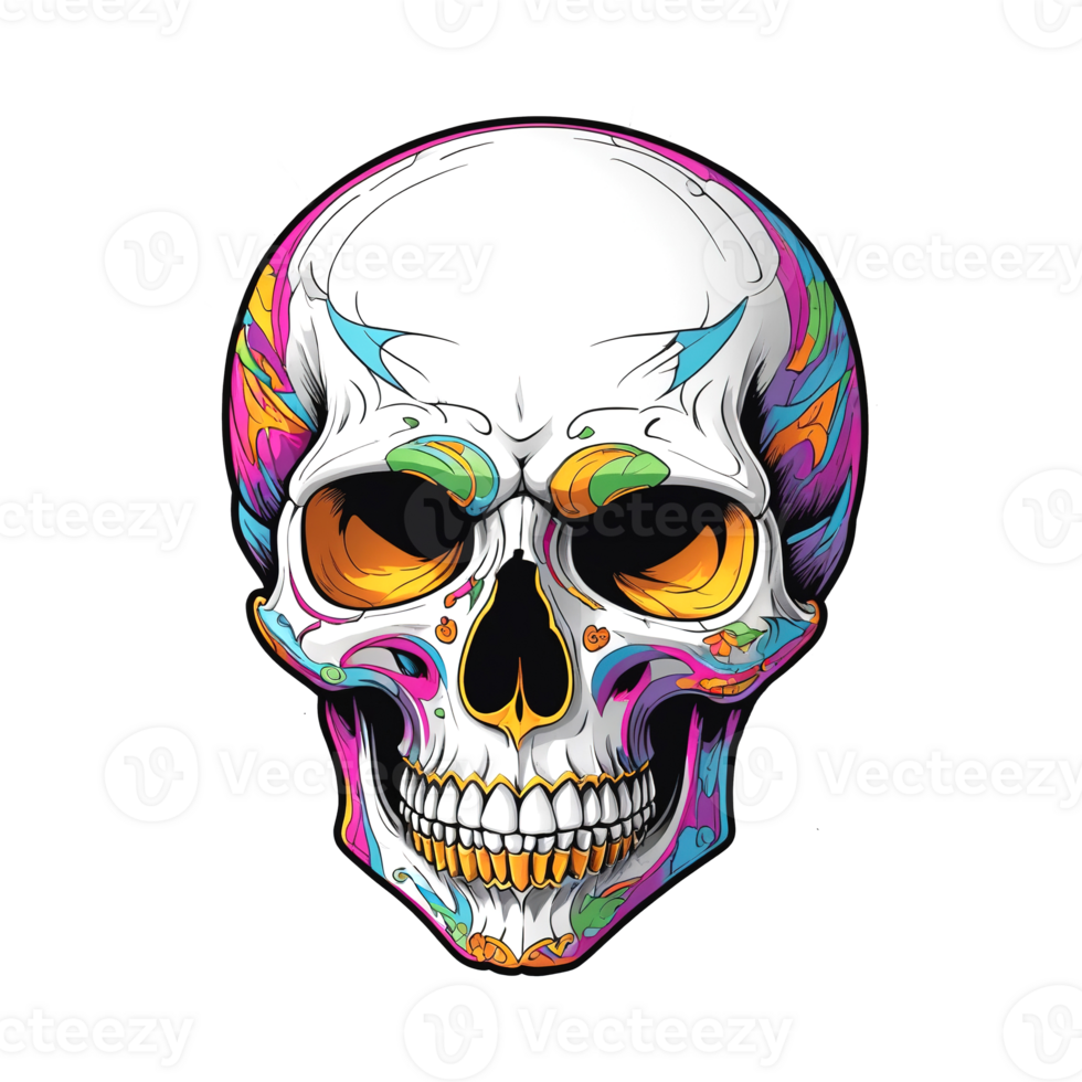 AI generated Skull with colorful paint on a transparent background png