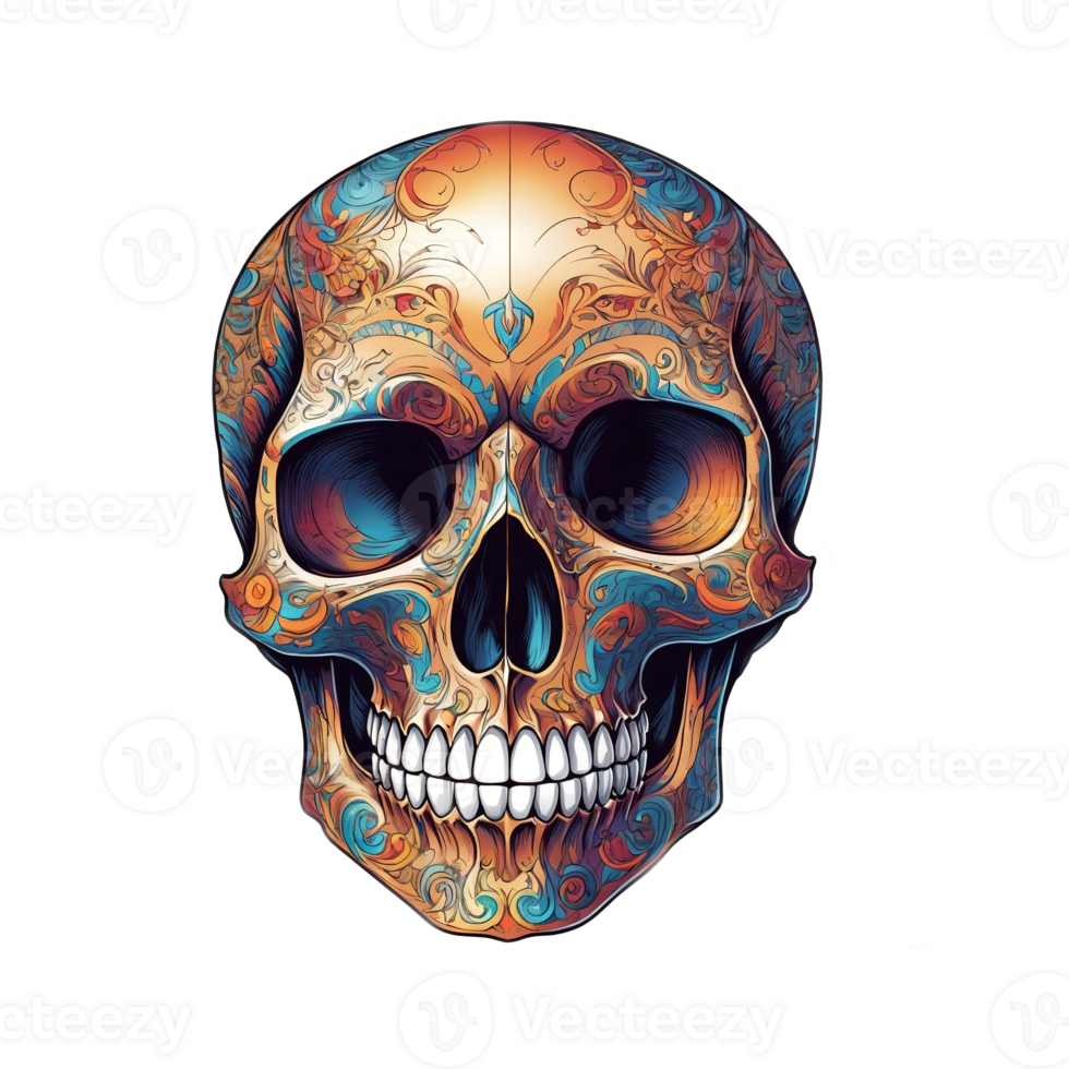 AI generated Skull with colorful paint on a transparent background png