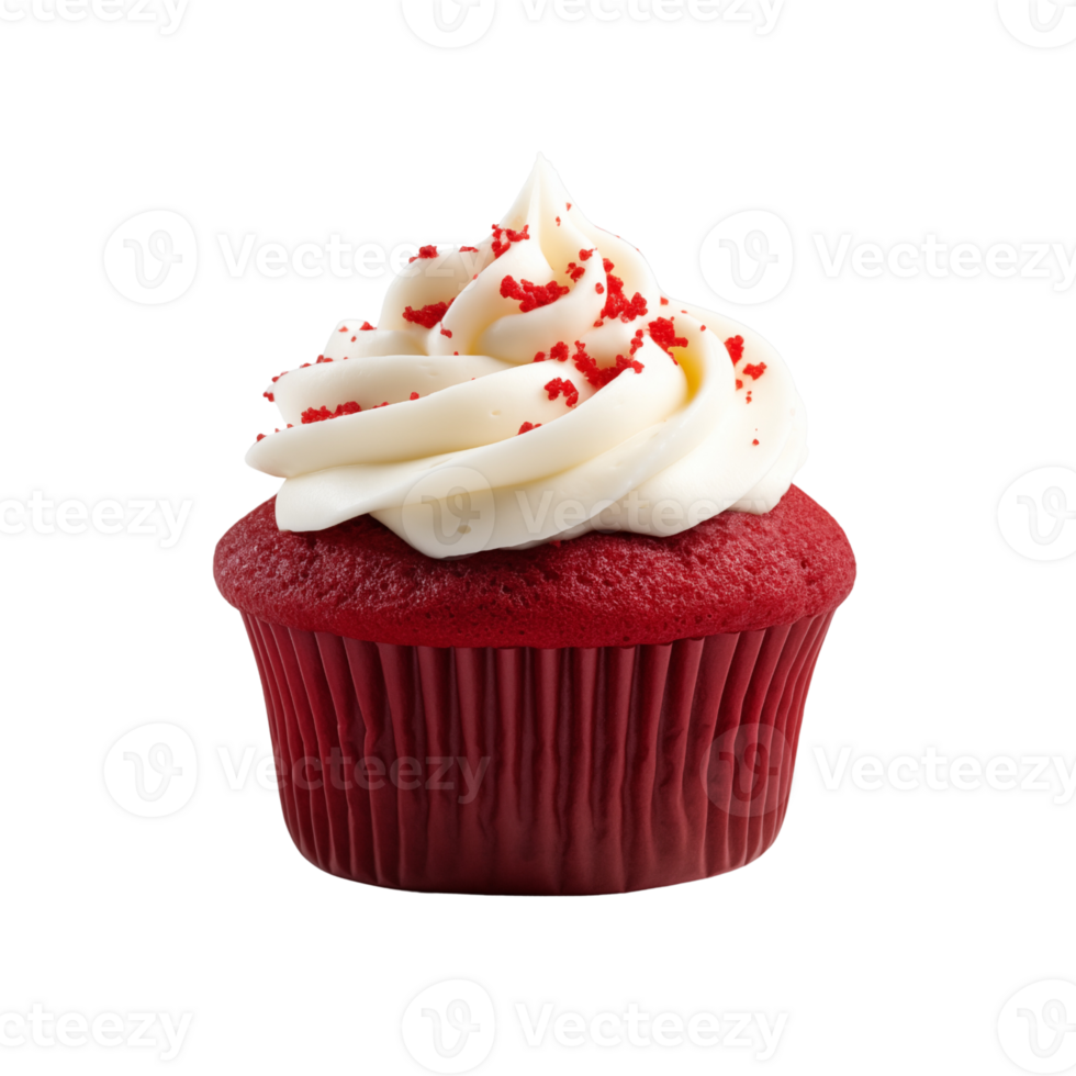 AI generated Red Velvet Cupcake on isolated Background ,Tempting Dessert Photography png