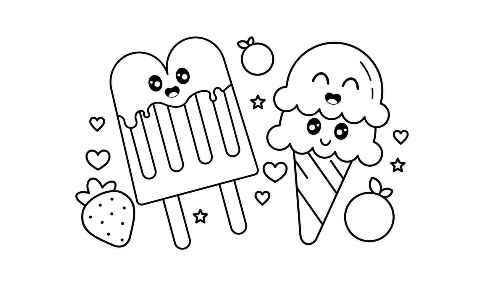 Kawaii coloring book with ice cream vector