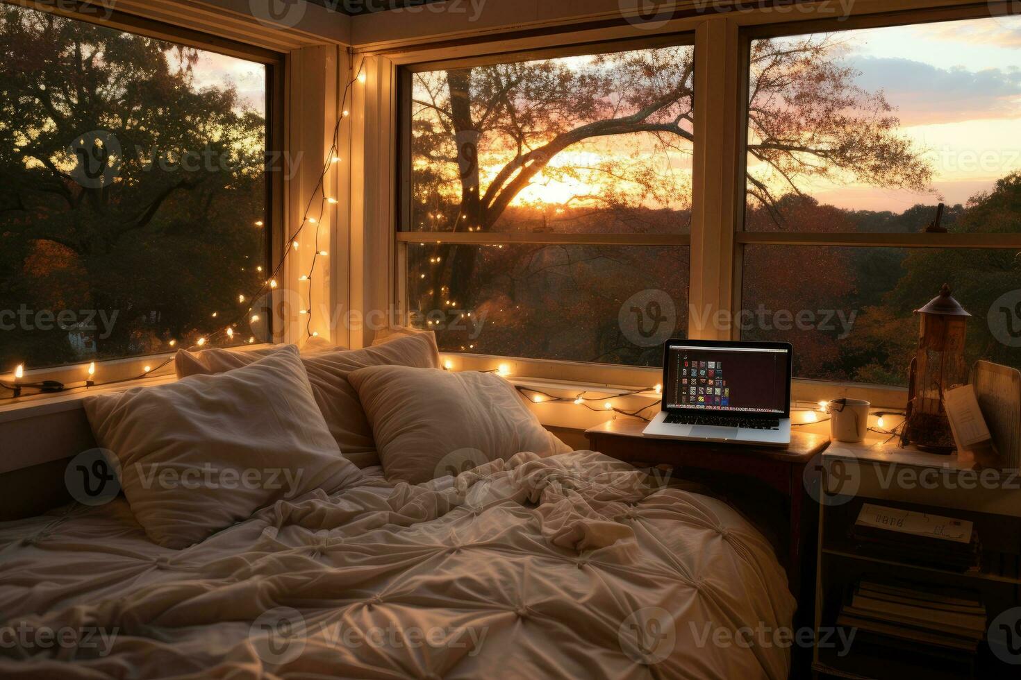 AI generated working in bed with laptop professional photography photo