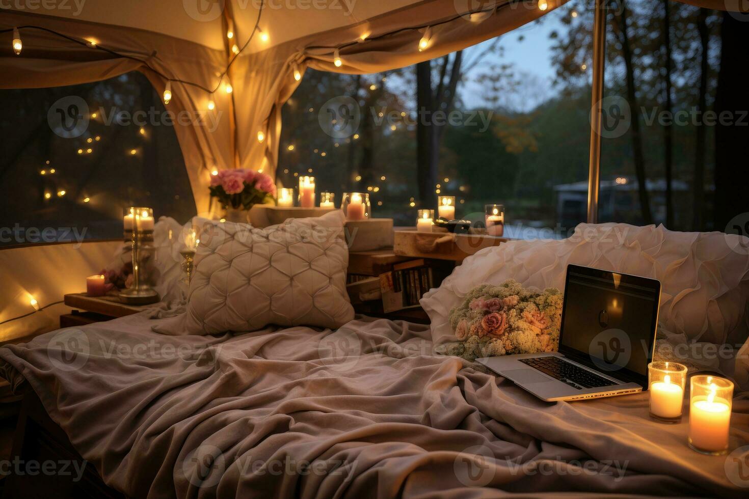 AI generated working in bed with laptop professional photography photo