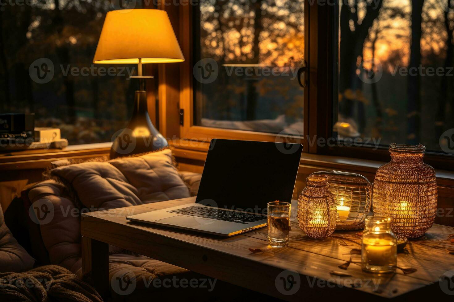 AI generated working in bed with laptop professional photography photo