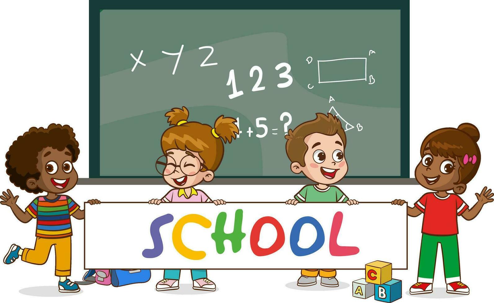 vector illustration of Education Concept With Funny School Child